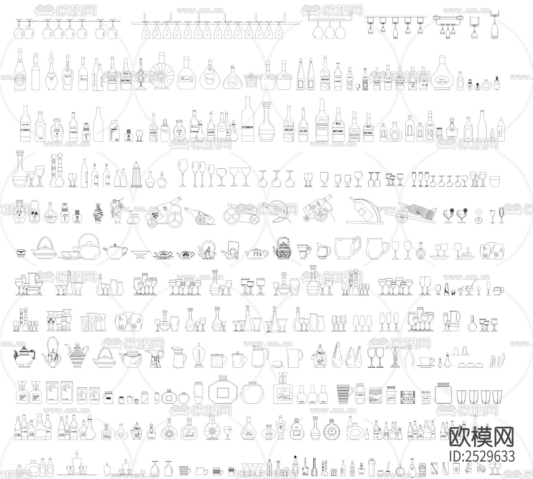 酒瓶酒杯CAD施工图下载（渲染图1）