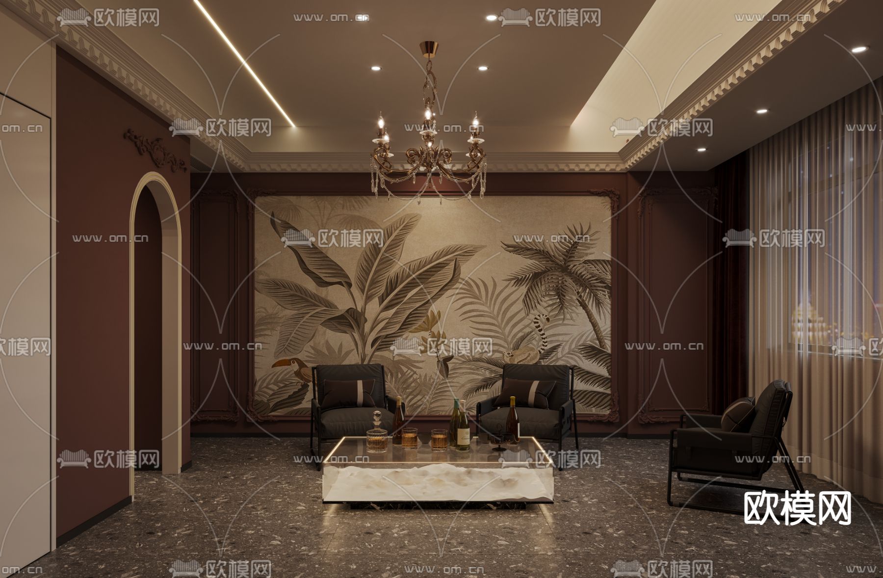 简欧品酒室免费3d模型下载（渲染图2）