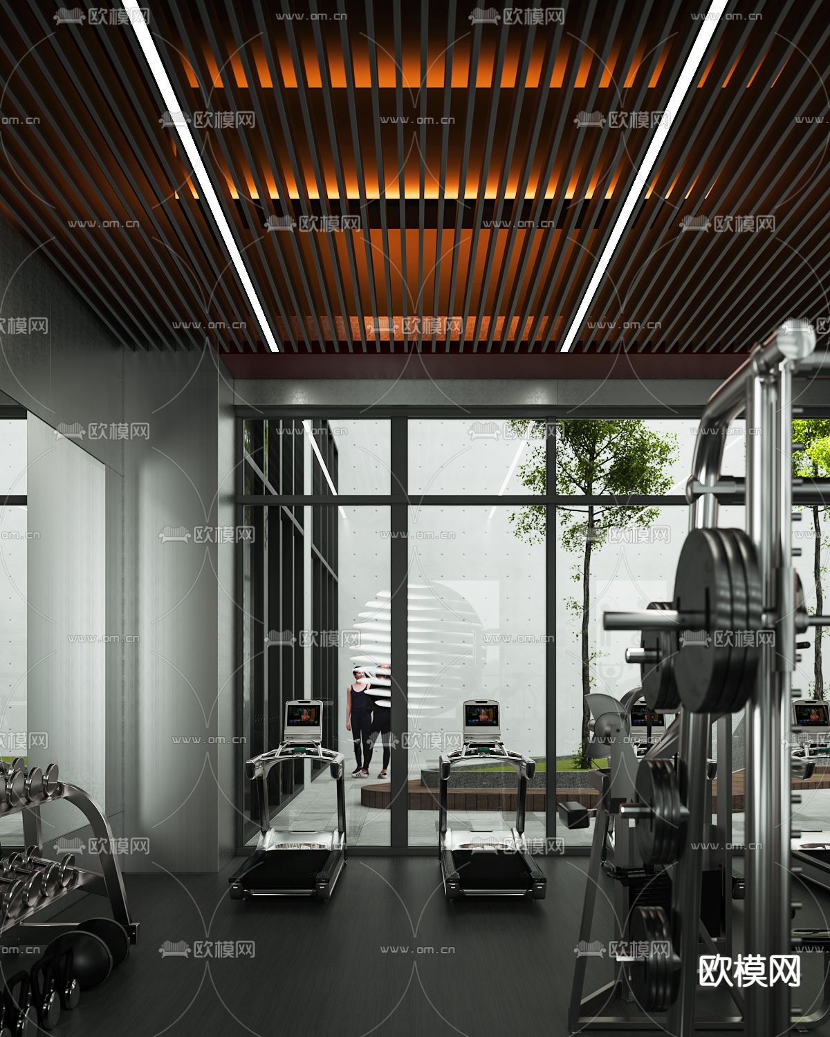 现代健身房 健身器材3d模型下载（渲染图1）