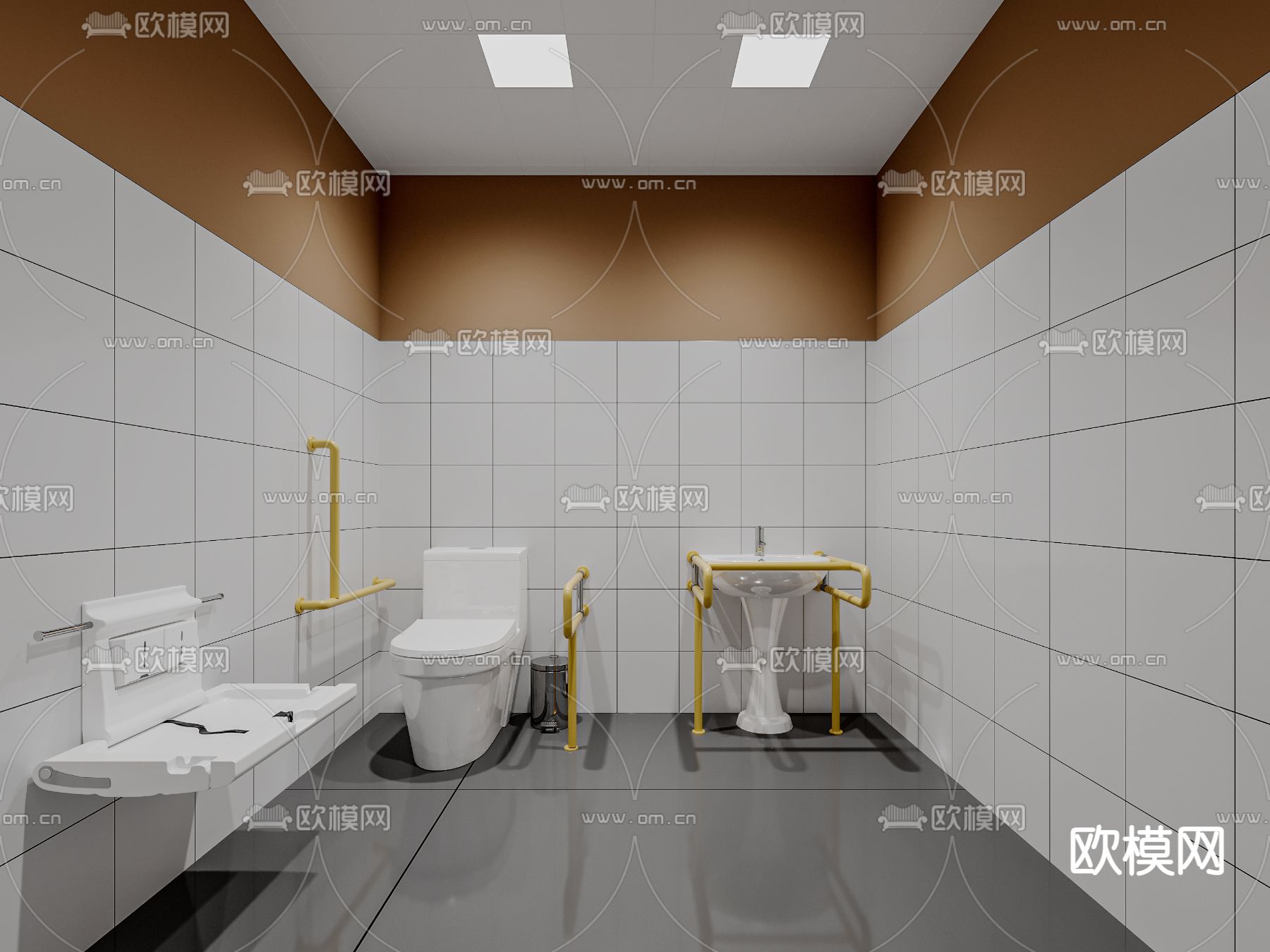 公共卫生间 残疾人卫生间3d模型下载（渲染图3）