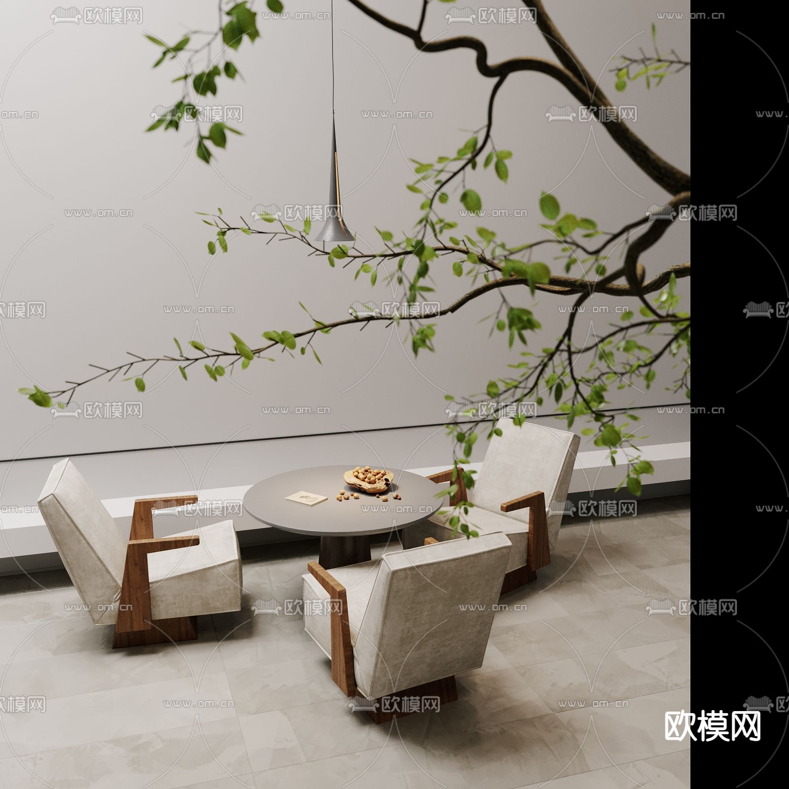 侘寂风休闲桌椅3d模型下载