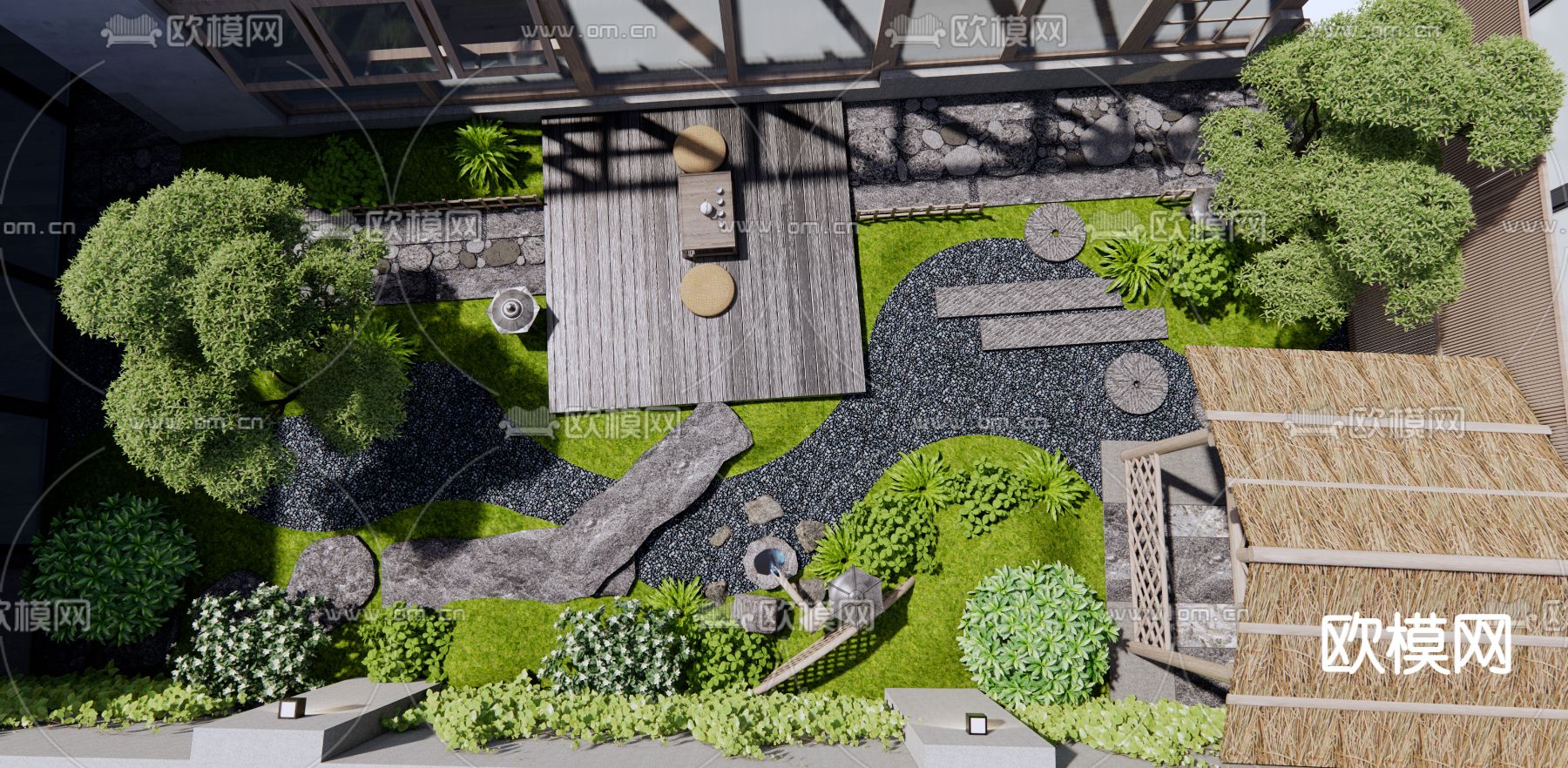 日式庭院花园3d模型下载（渲染图1）