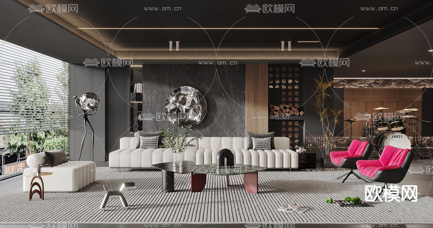 暗黑风客厅3d模型下载（渲染图1）