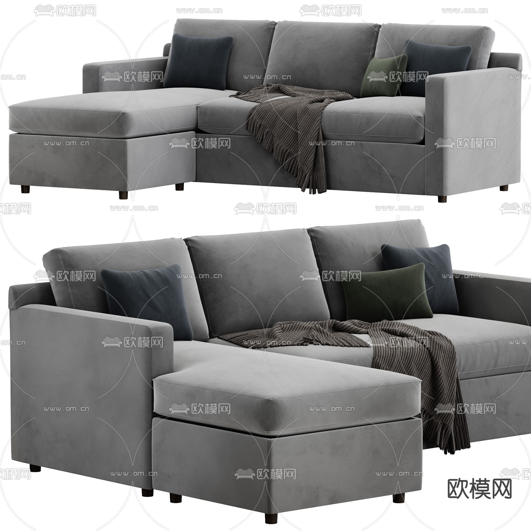 多人沙发 转角沙发3d模型下载（渲染图1）