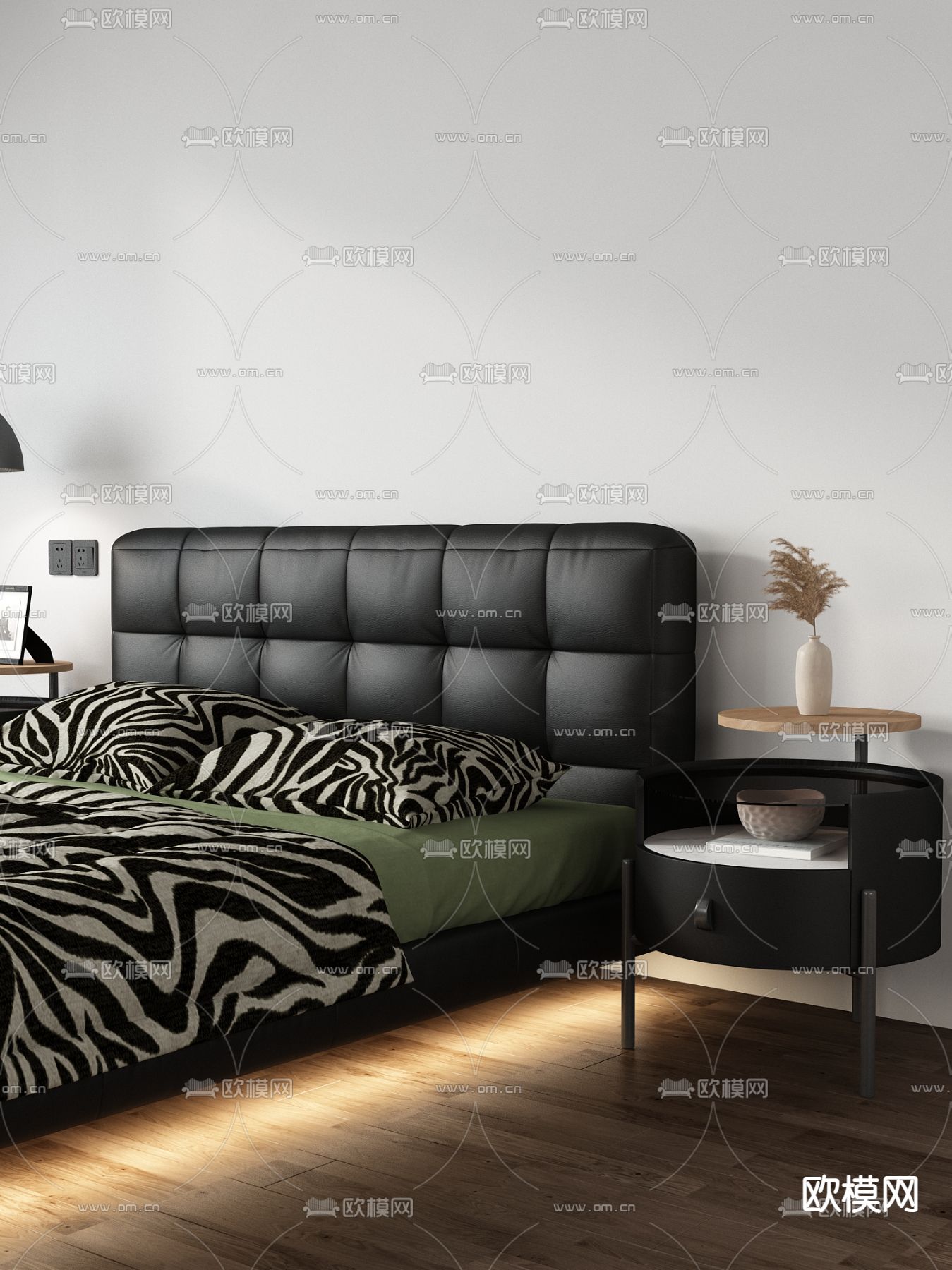 暗黑风皮革双人床3d模型下载（渲染图2）