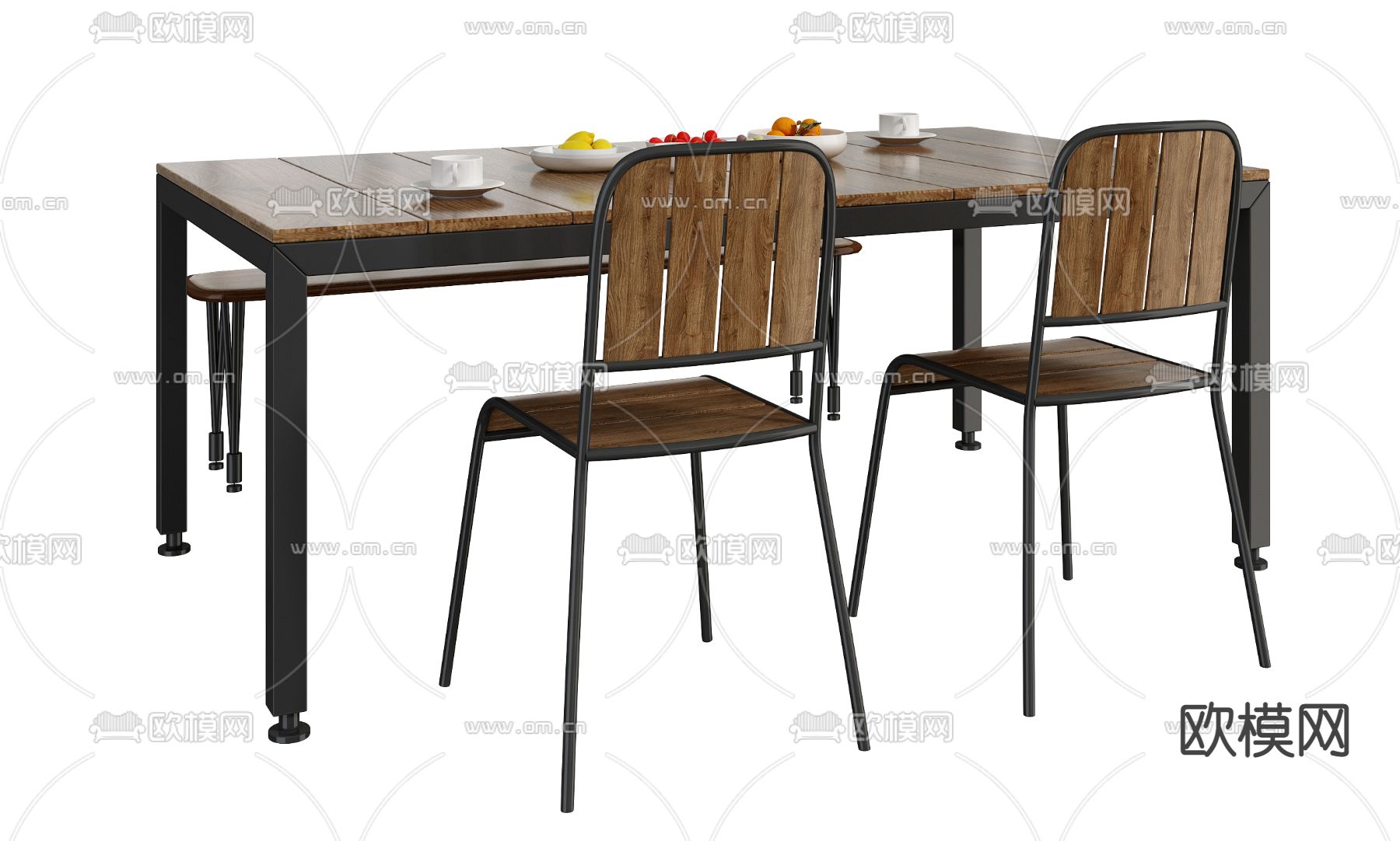 工业风餐桌椅3d模型下载