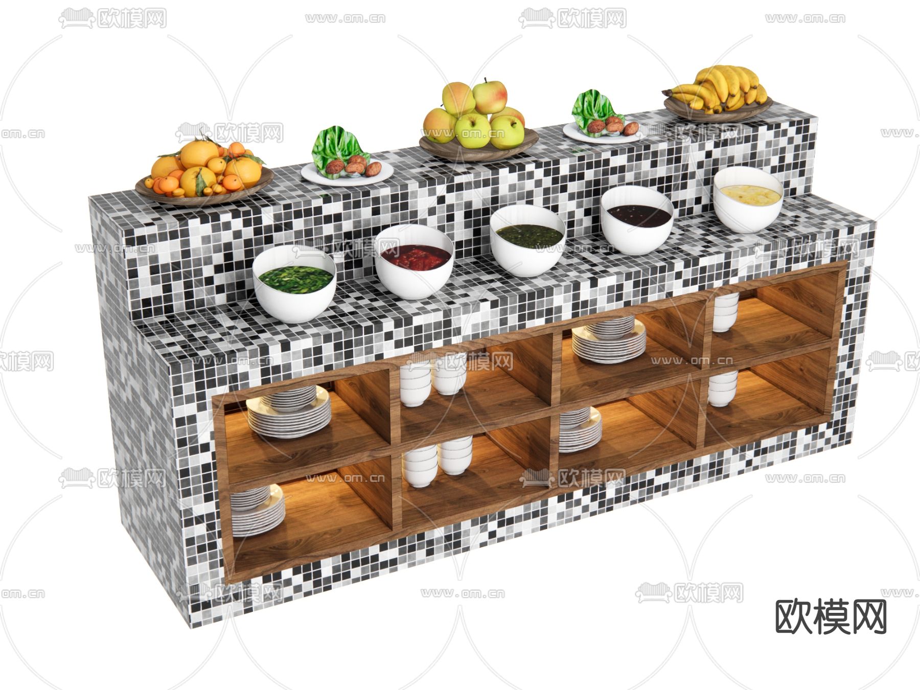 自助餐台 调料台 取餐台3d模型下载