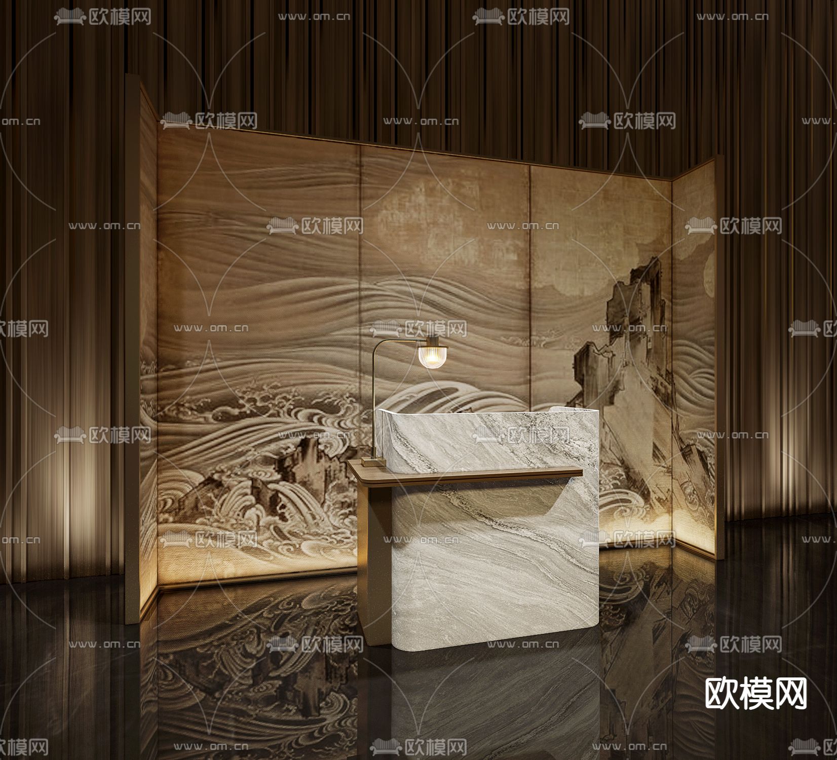 新中式前台 服务台 接待台 迎宾台3d模型下载