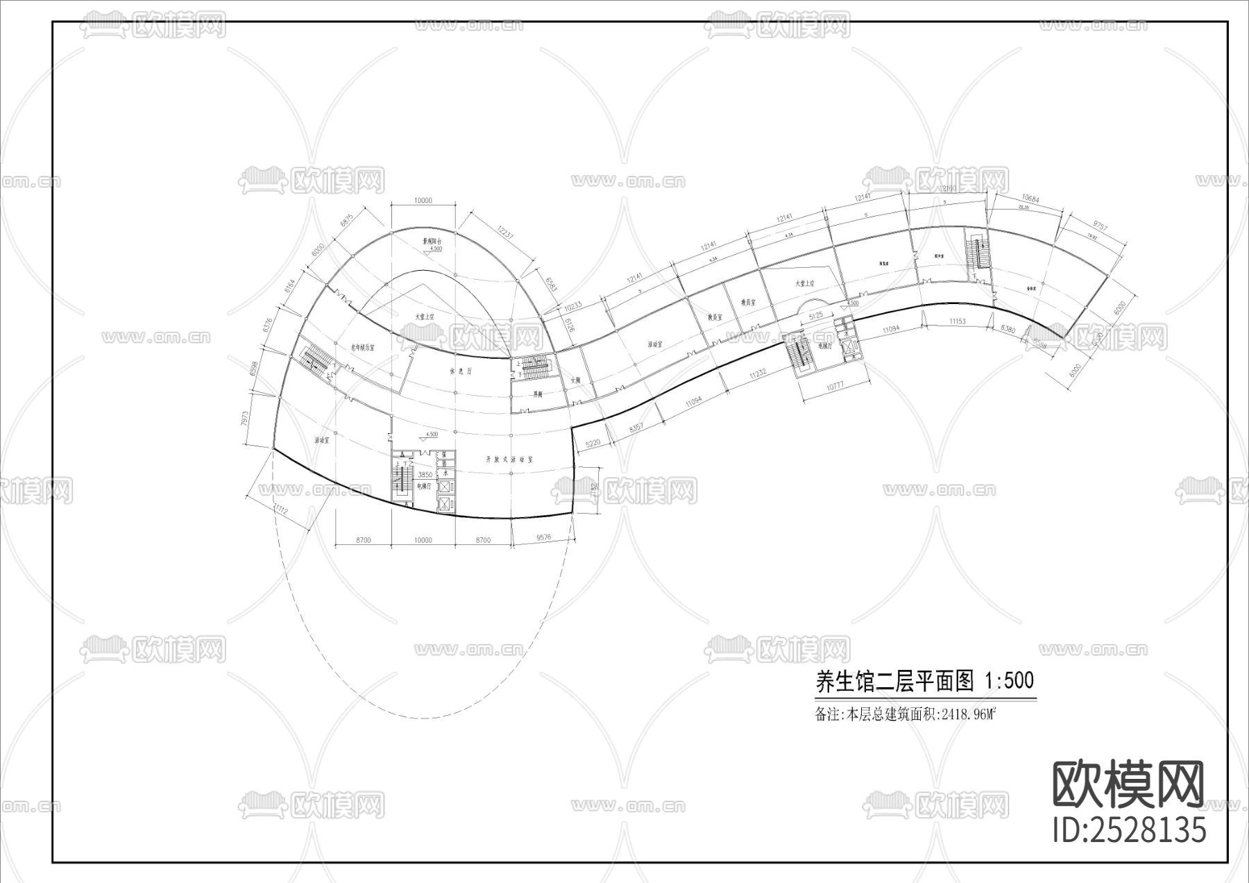 老年养生度假中心CAD施工图下载（渲染图2）
