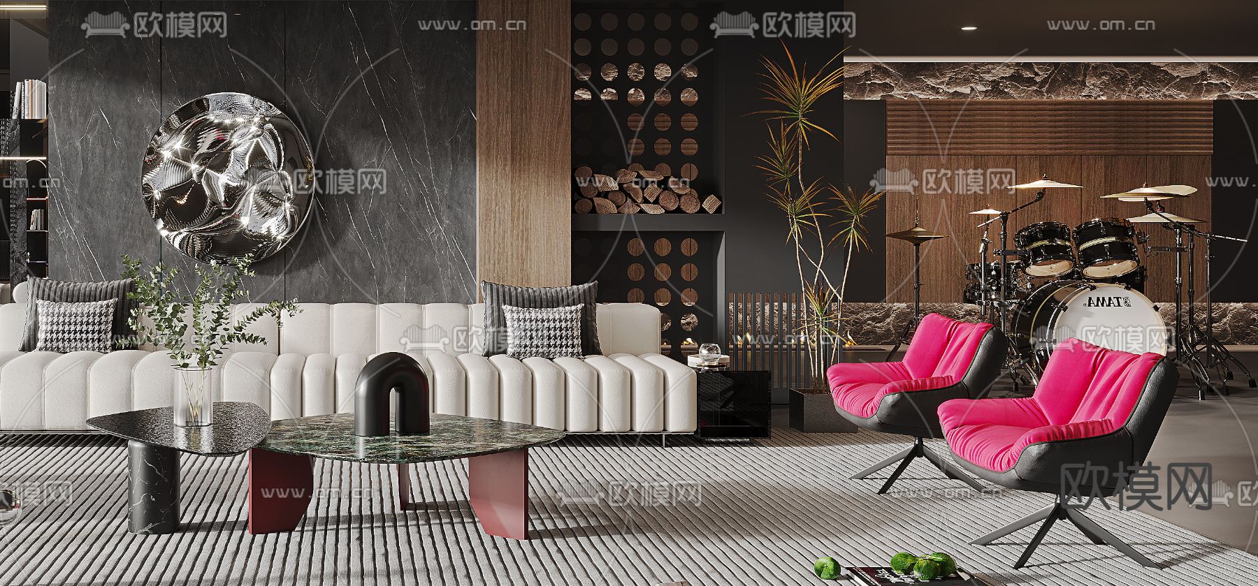 暗黑风客厅3d模型下载（渲染图4）
