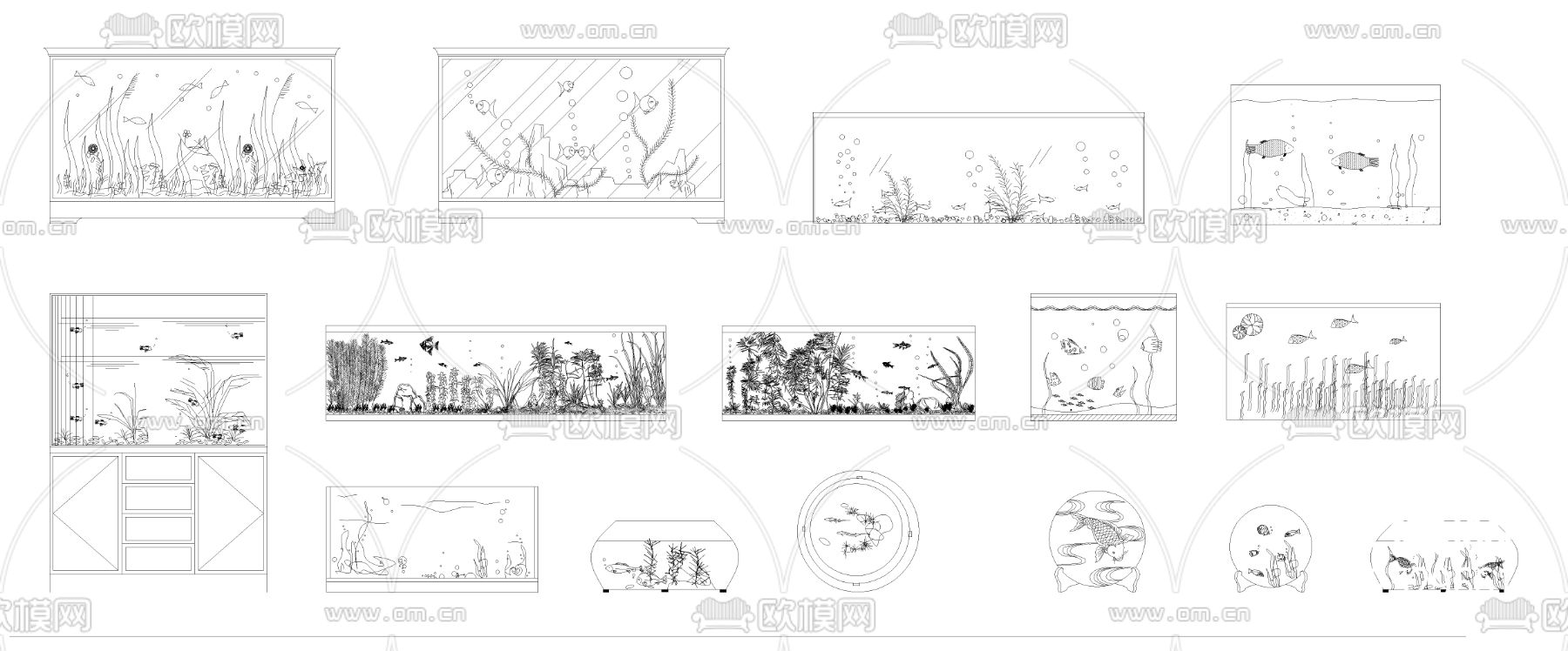 鱼缸水族箱CAD施工图下载（渲染图4）