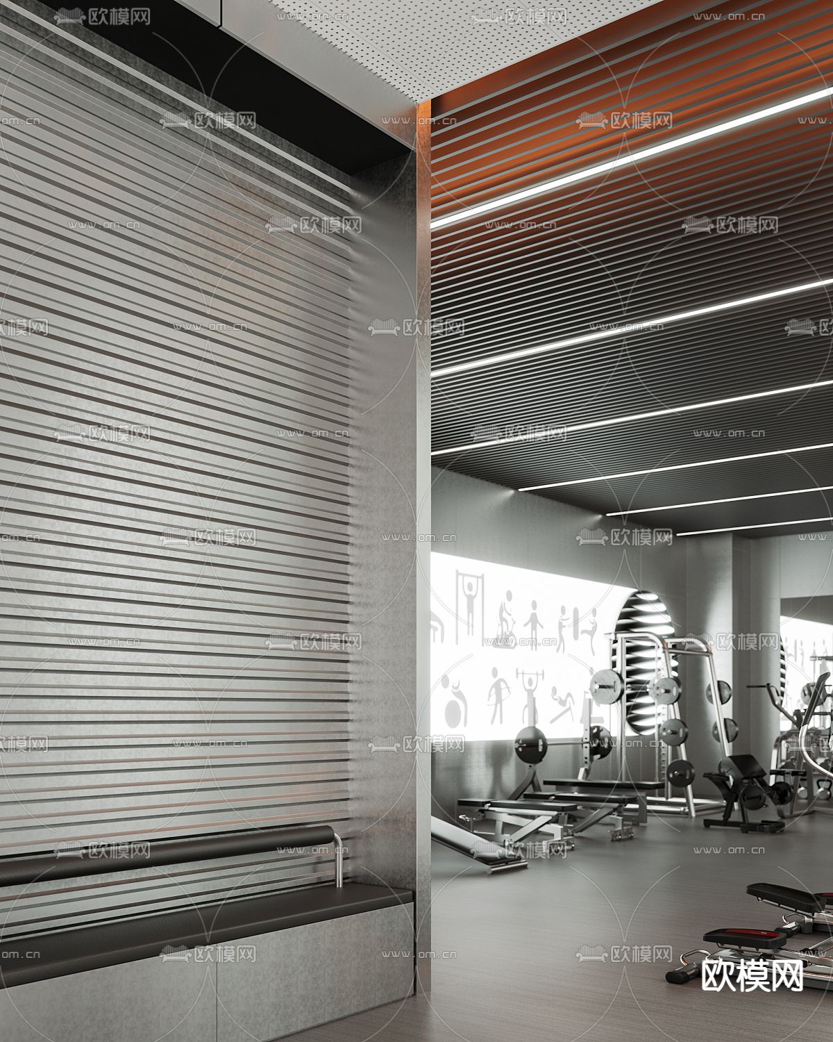 现代健身房 健身器材3d模型下载（渲染图5）
