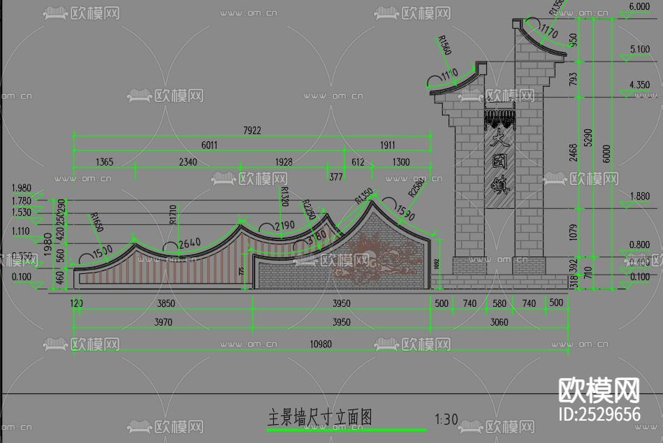 新中式入口CAD施工图下载（渲染图7）
