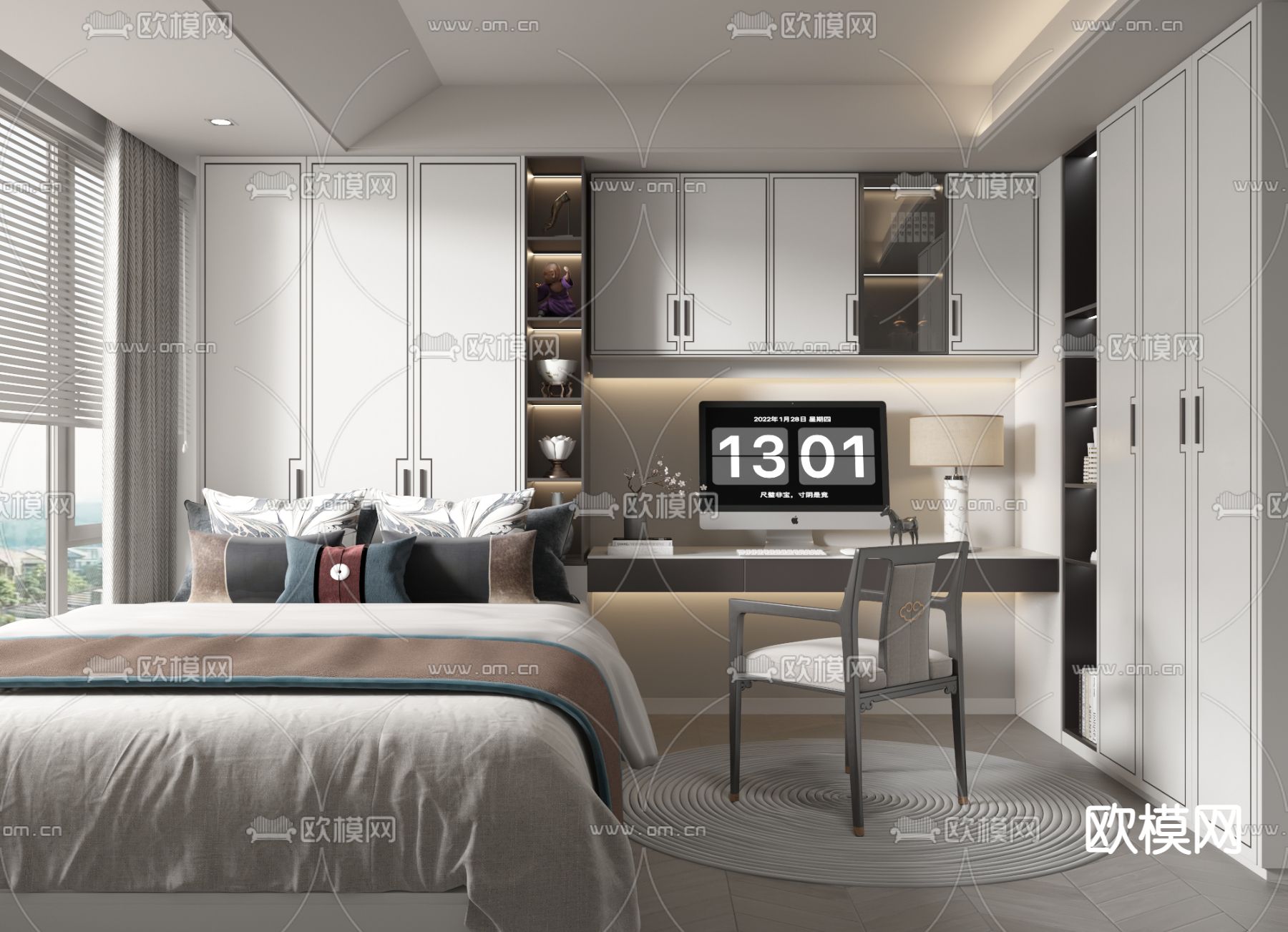 新中式榻榻米卧室 次卧3d模型下载