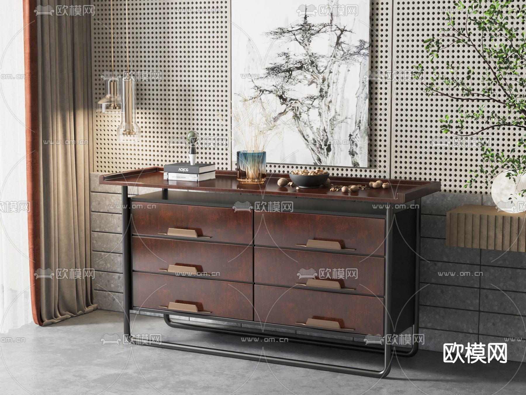 新中式斗柜 边柜3d模型下载