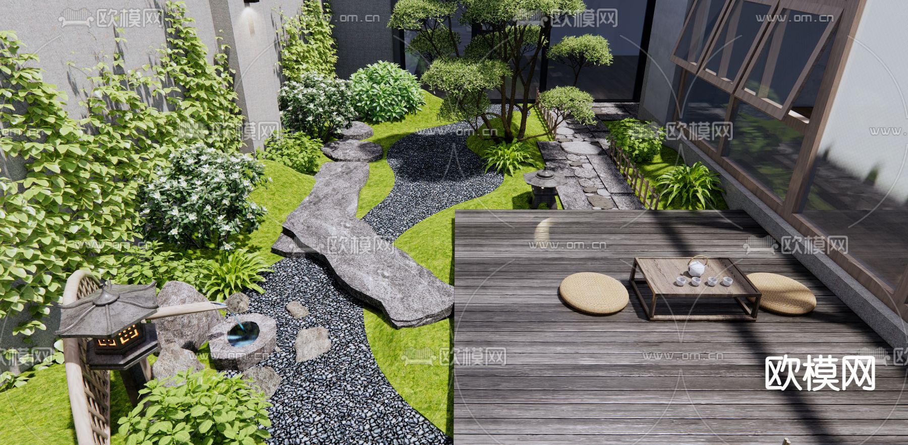日式庭院花园3d模型下载（渲染图3）