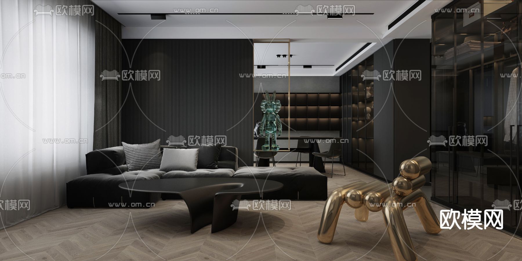 暗黑风客餐厅免费3d模型下载（渲染图1）