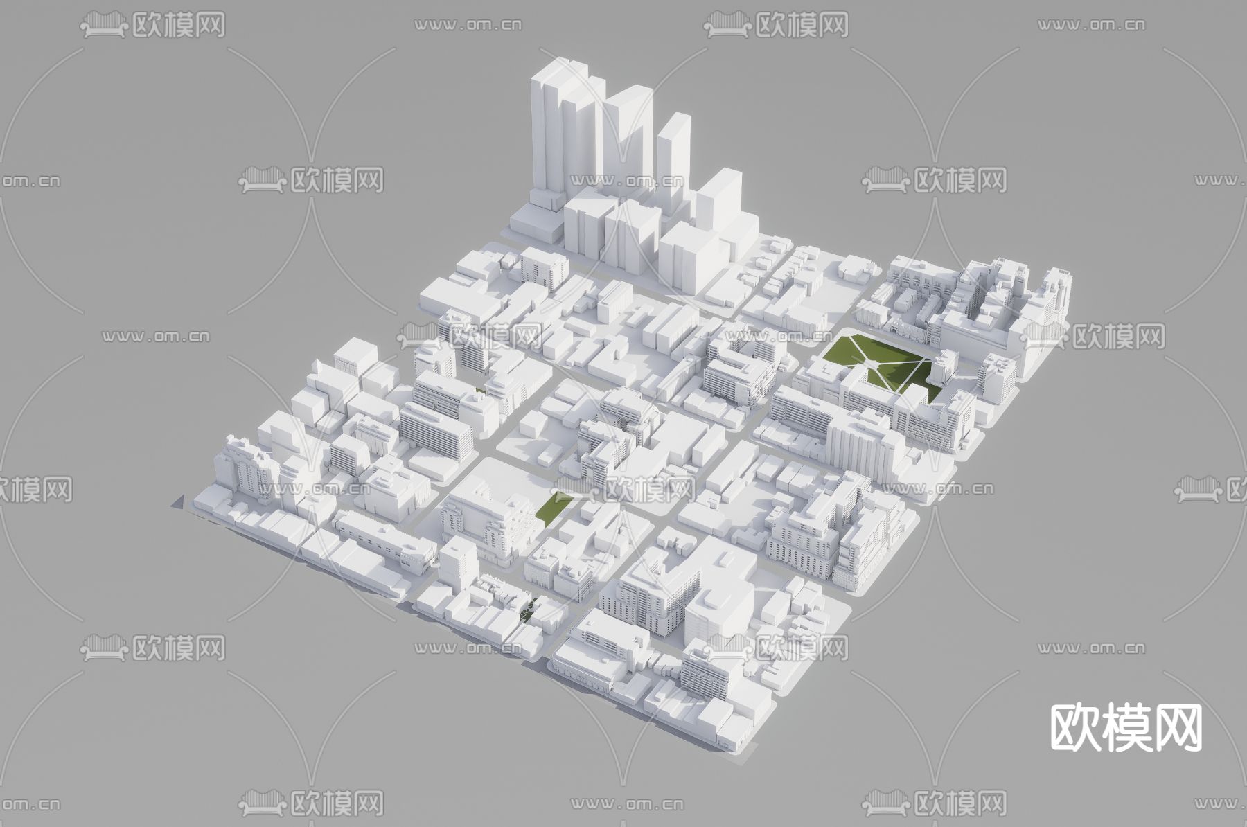 城市建筑鸟瞰 白膜配楼su模型下载（渲染图1）