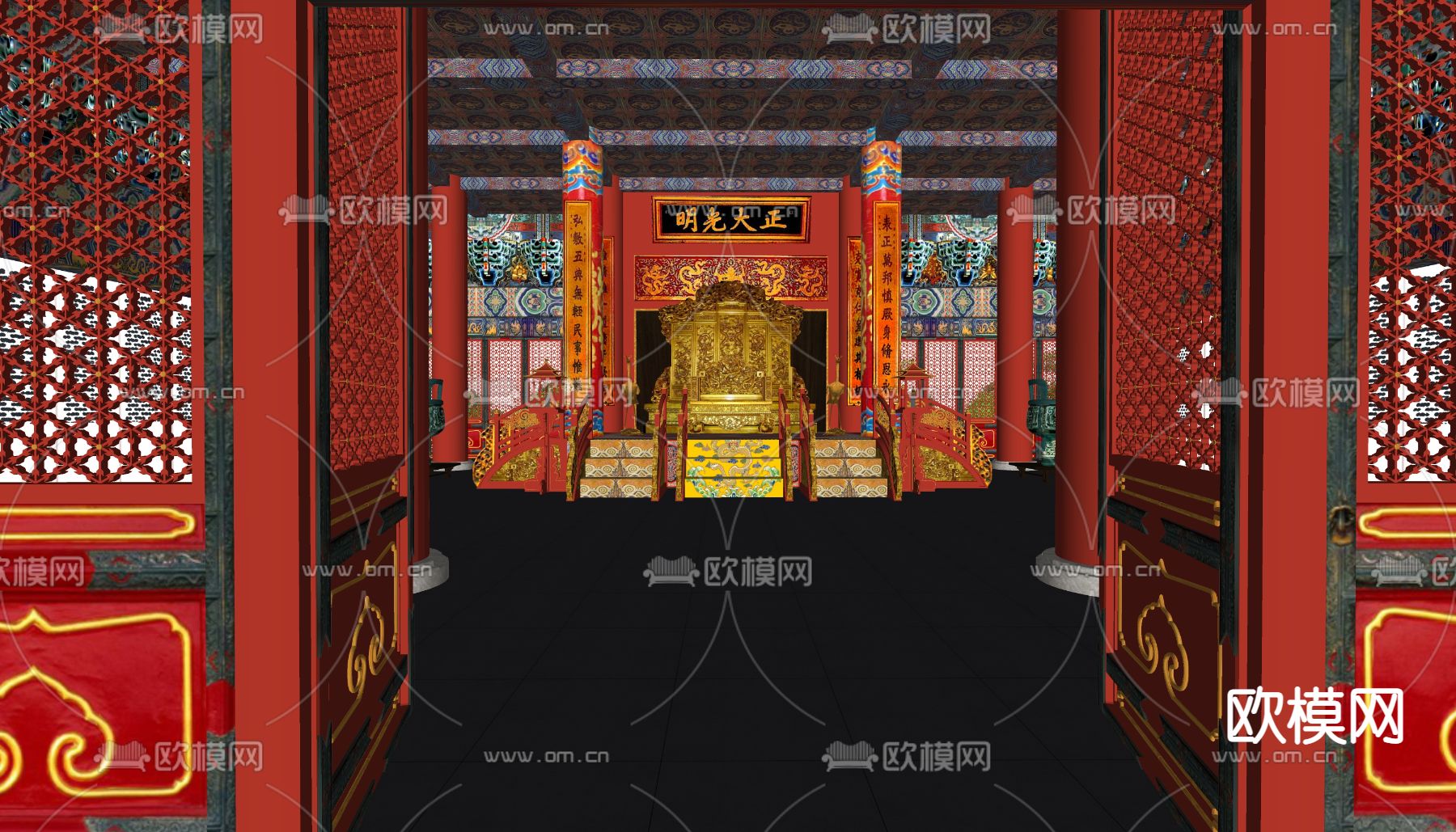 中式古建故宫大殿su模型下载（渲染图2）