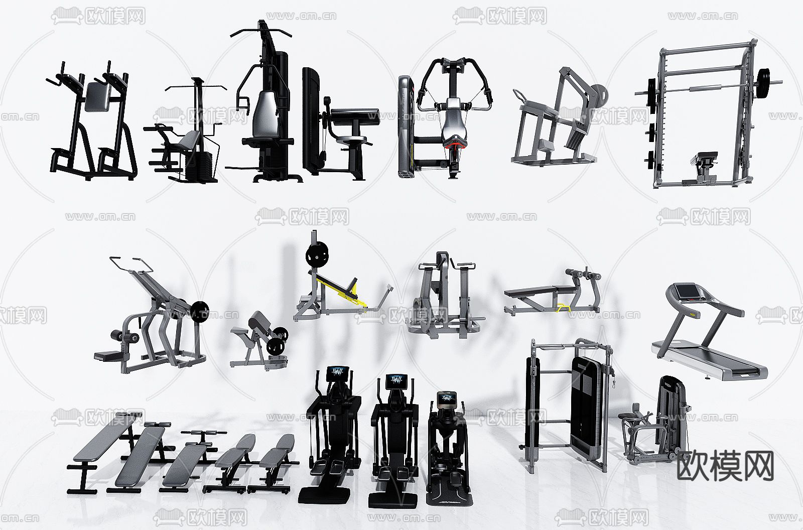 现代健身器材3d模型下载