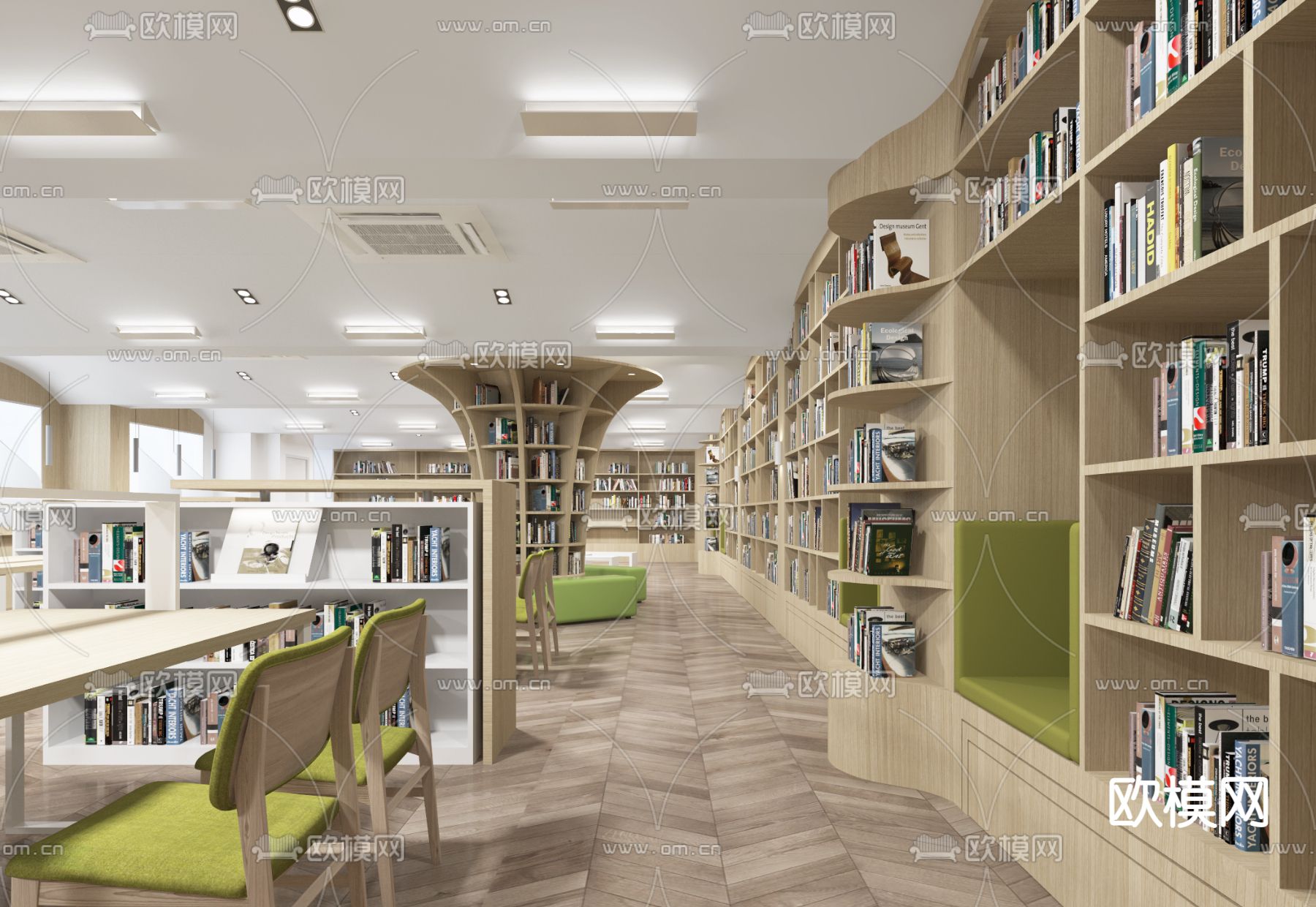 现代图书馆 阅览室su模型下载（渲染图3）
