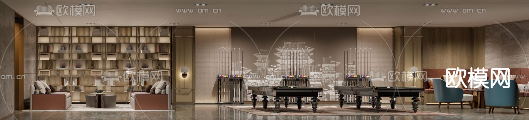 影音室 台球室 书吧3d模型下载（渲染图2）