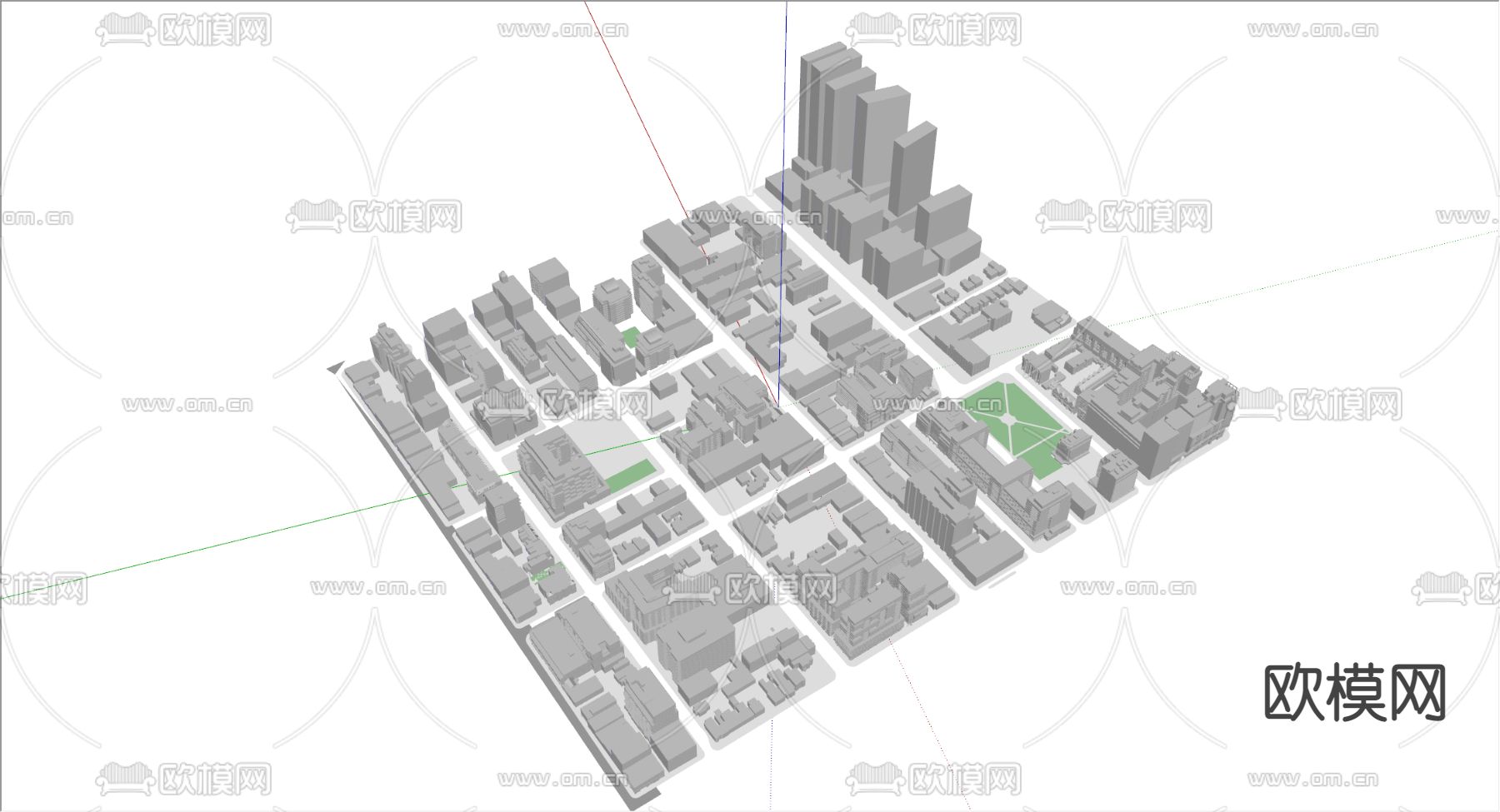 城市建筑鸟瞰 白膜配楼su模型下载（渲染图2）
