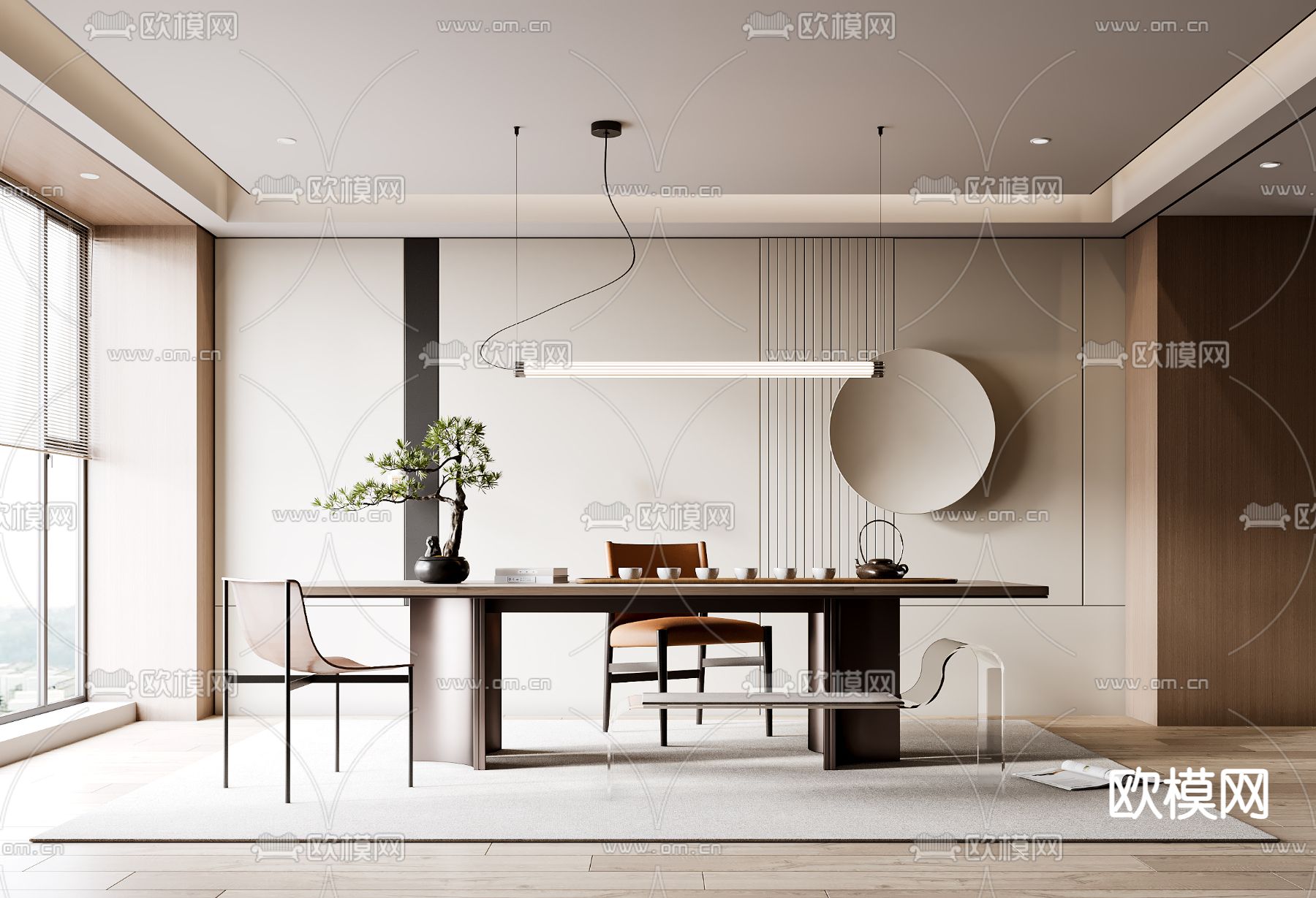 奶油风茶室3d模型下载