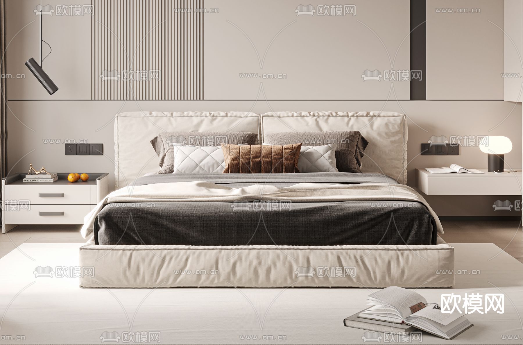 现代双人床3d模型下载
