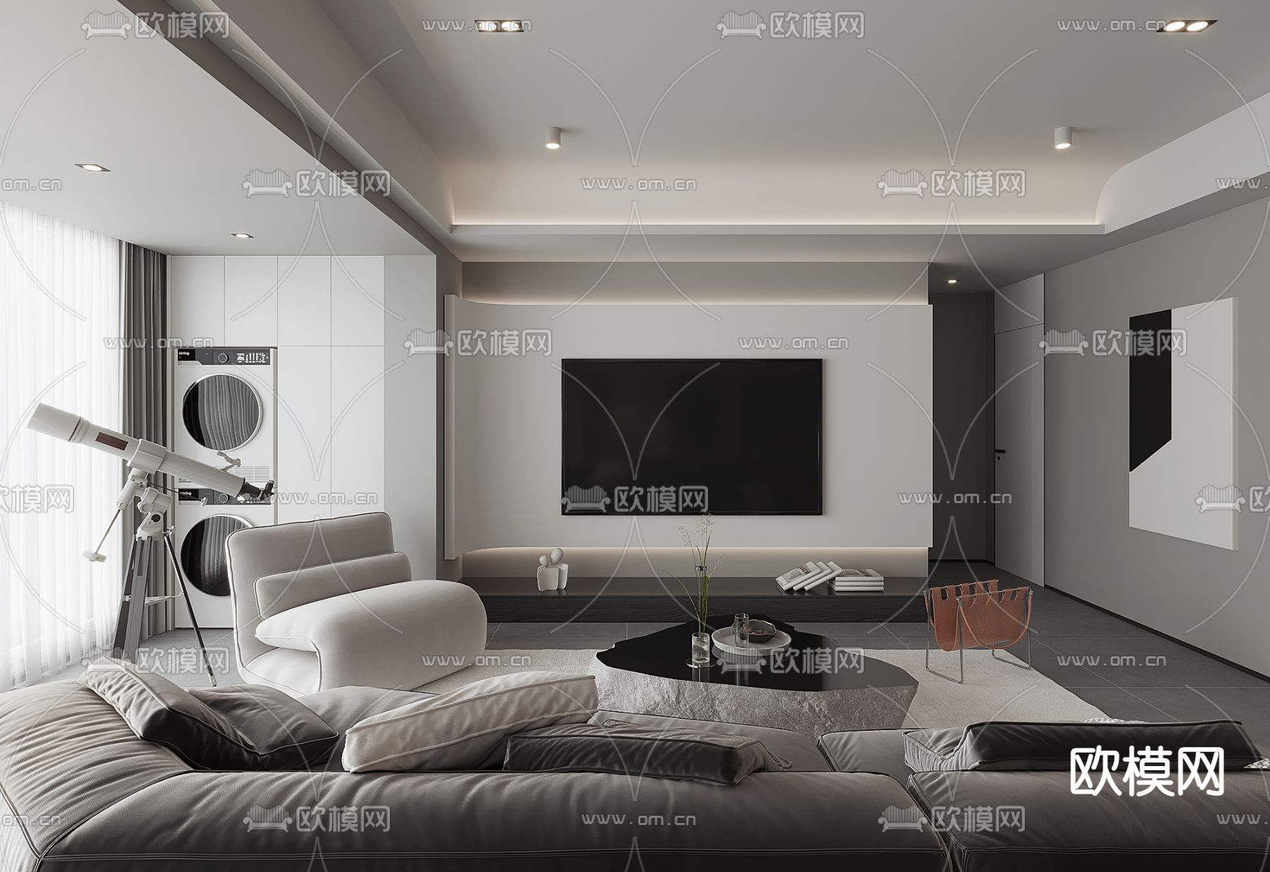 高级灰客厅 电视背景墙3d模型下载