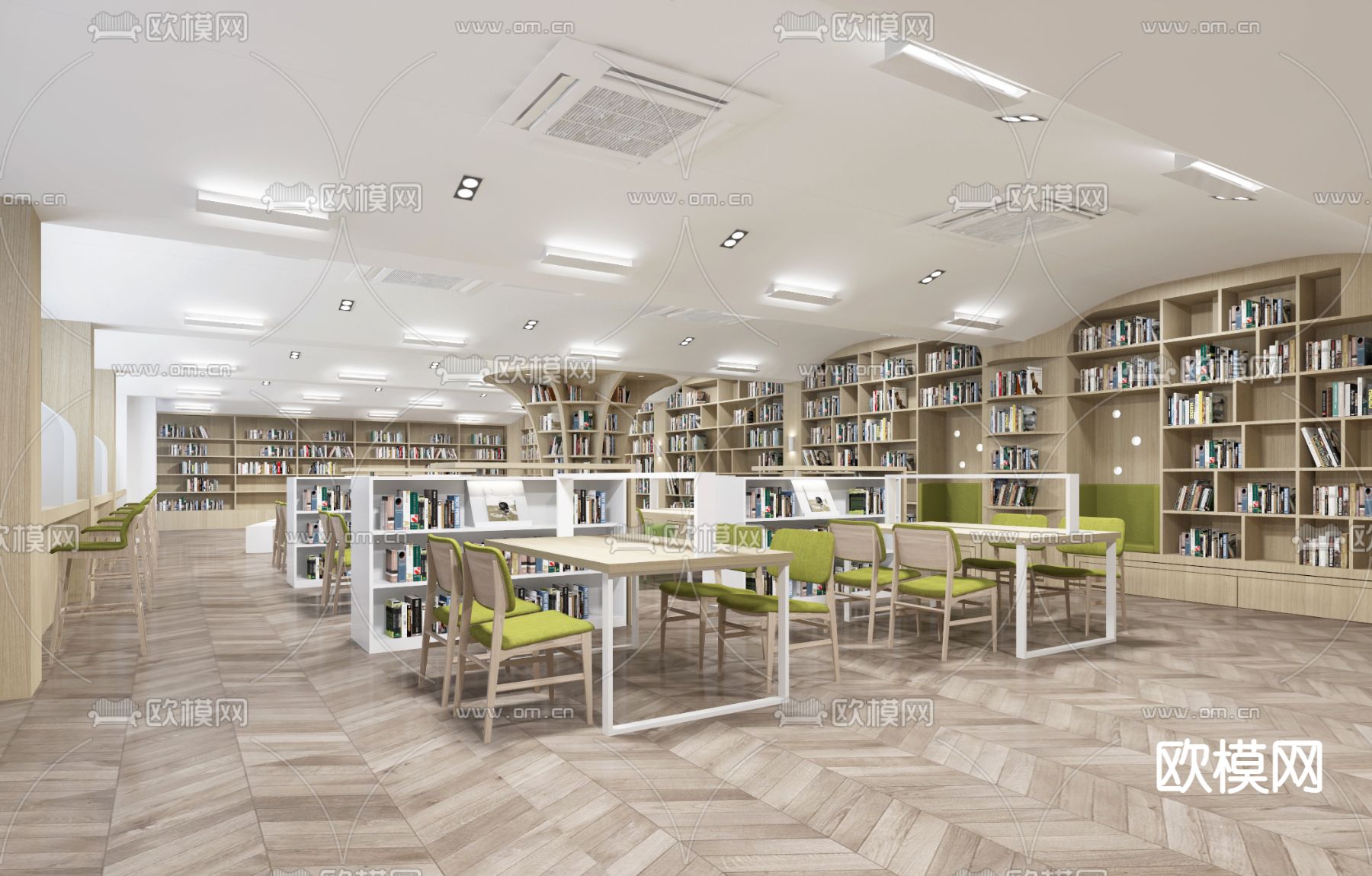 现代图书馆 阅览室su模型下载（渲染图1）