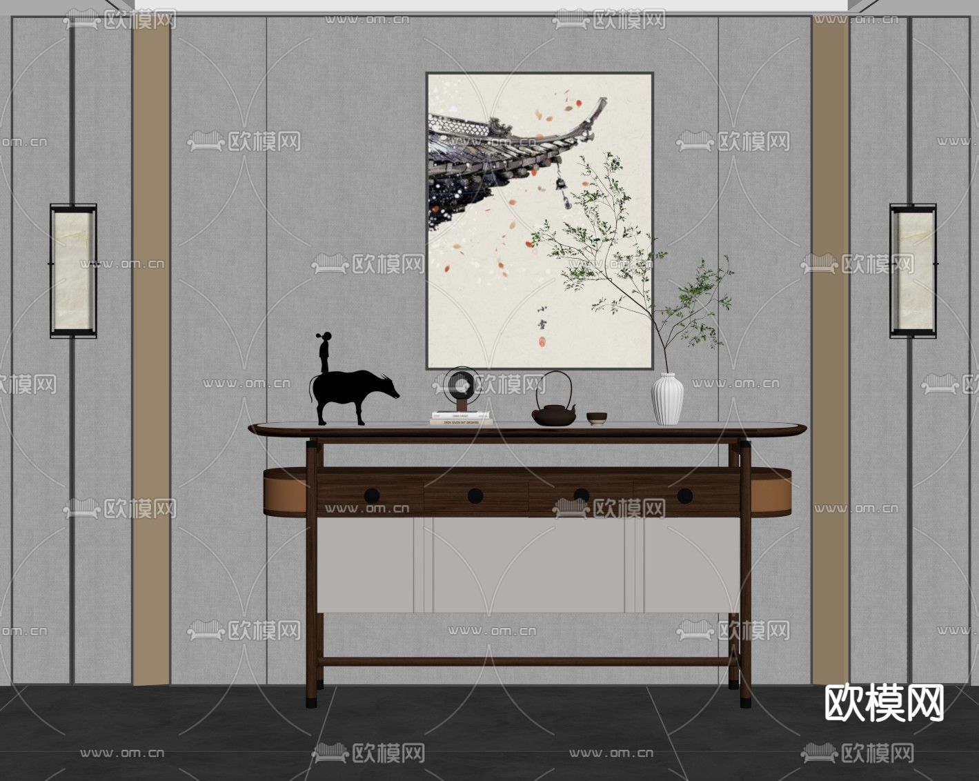 中式端景条案su模型下载（渲染图2）