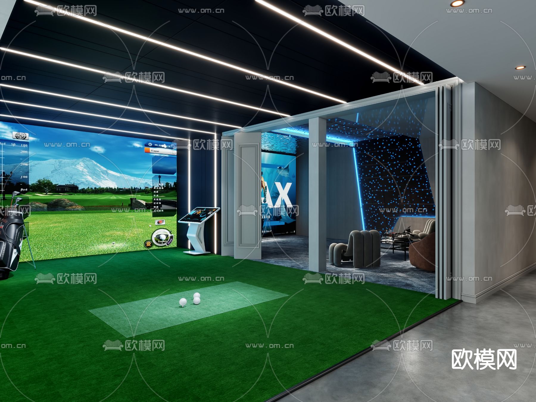 室内高尔夫练习场 影音室3d模型下载