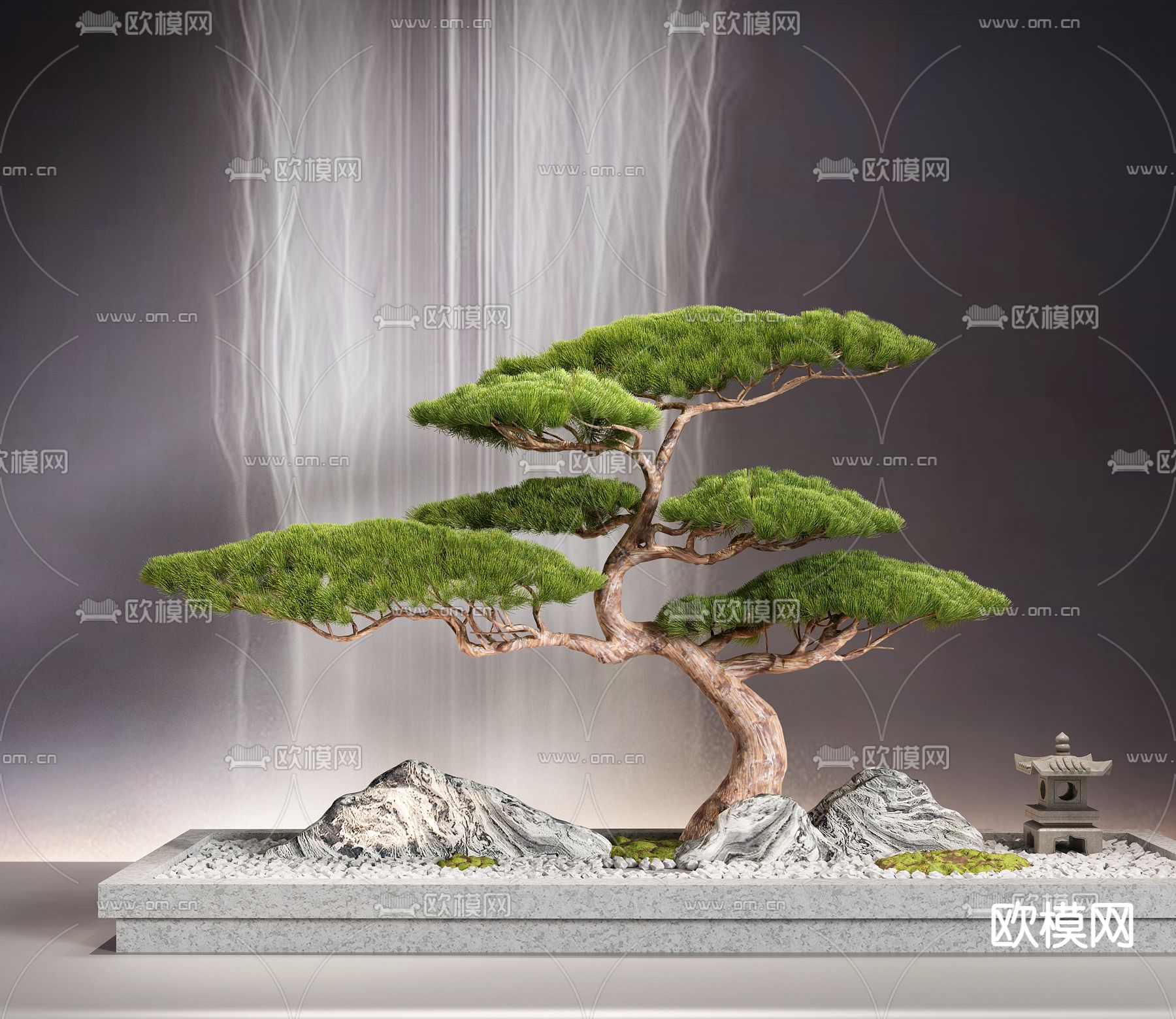 松树盆栽 山石花坛3d模型下载