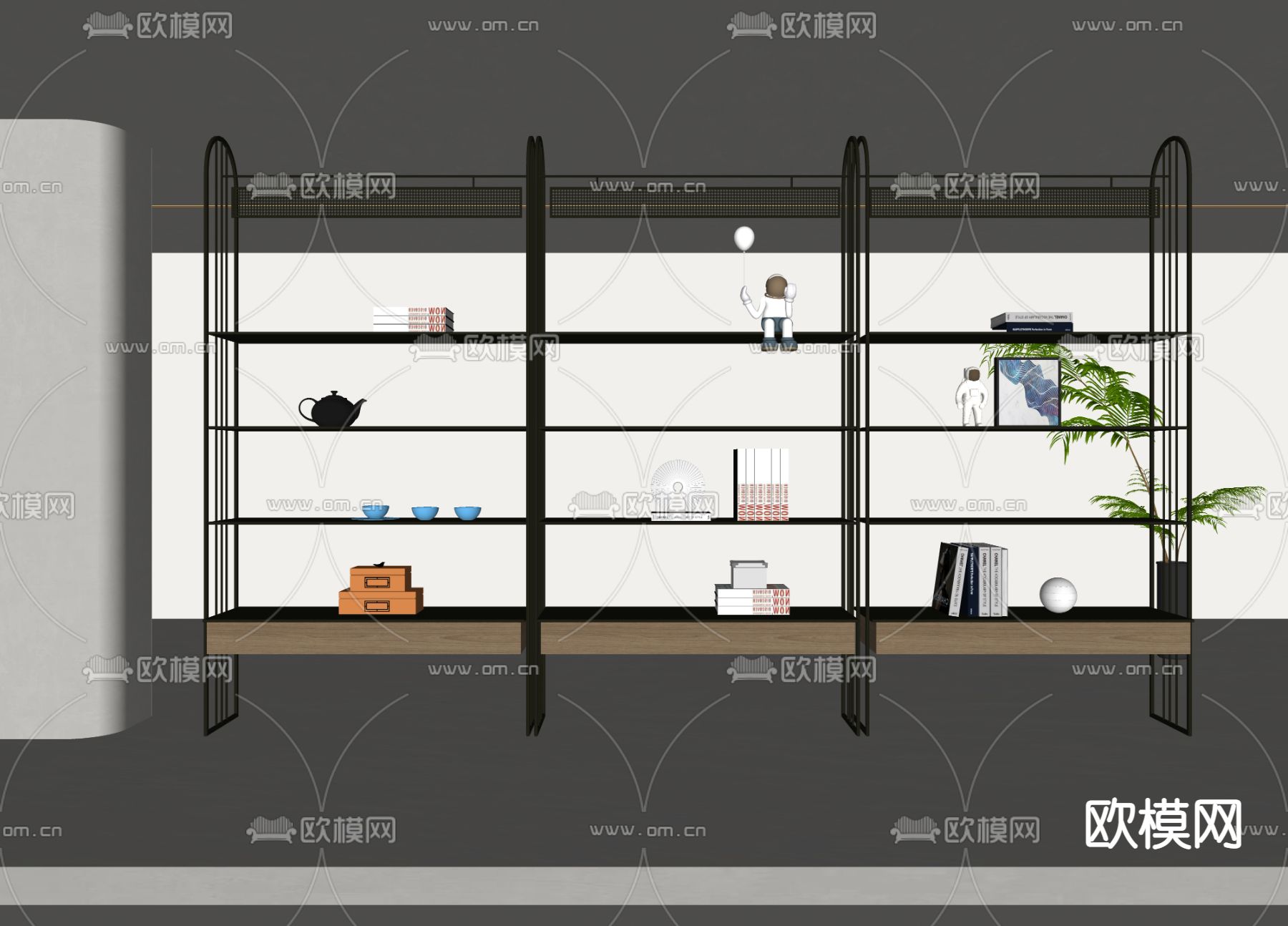 现代书架 隔断架su模型下载（渲染图2）
