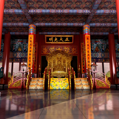  中式古建故宫大殿su模型 