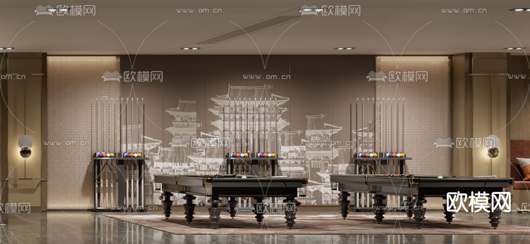 影音室 台球室 书吧3d模型下载（渲染图1）