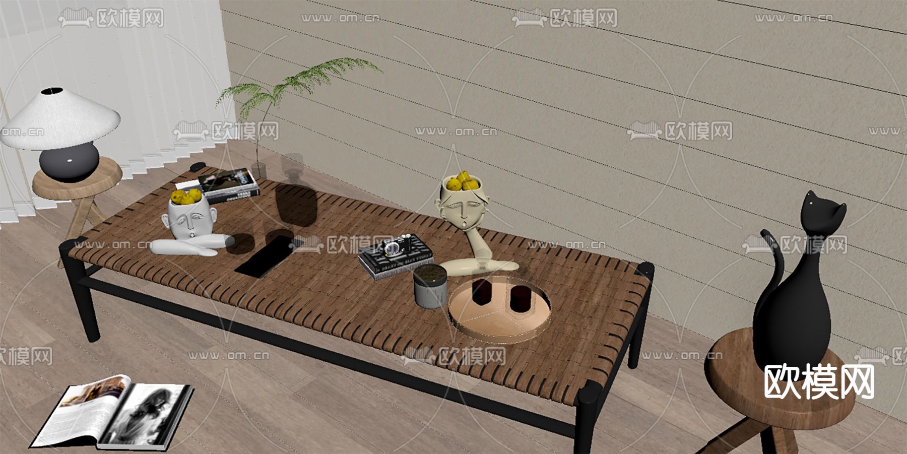 侘寂风装饰品摆件 书籍 花瓶su模型下载（渲染图2）