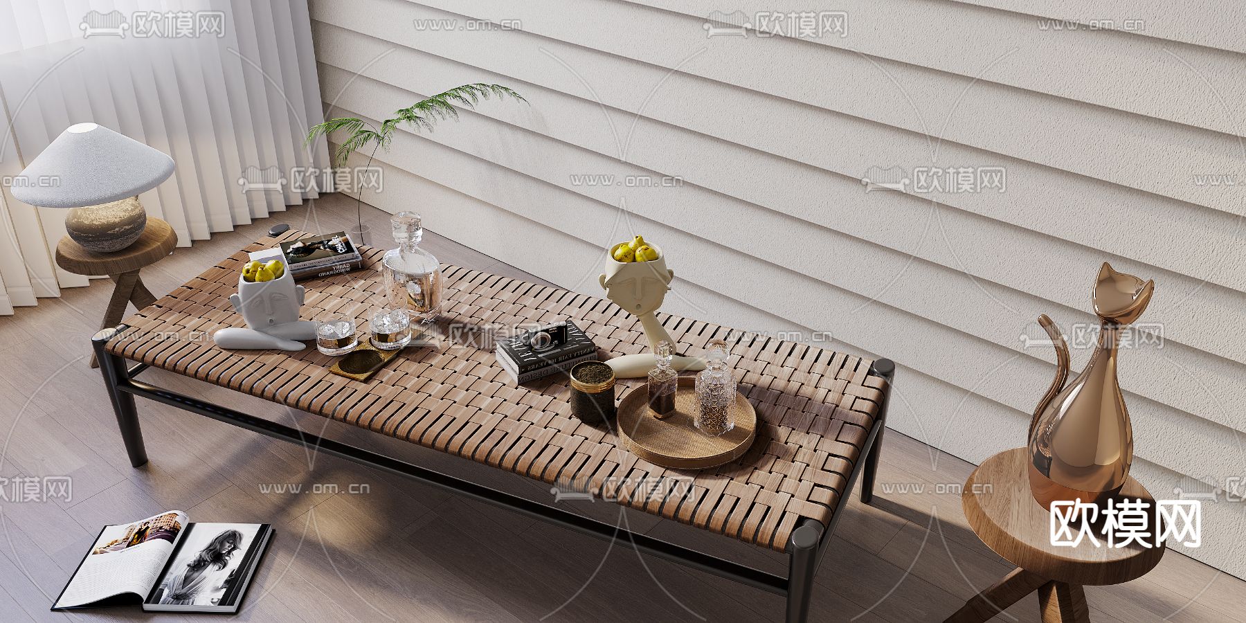 侘寂风装饰品摆件 书籍 花瓶su模型下载（渲染图1）