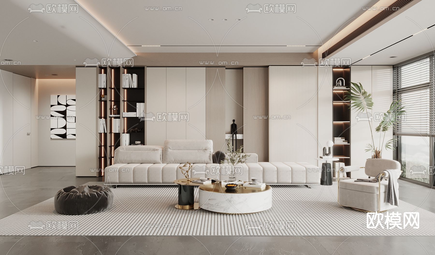 现代客厅3d模型下载