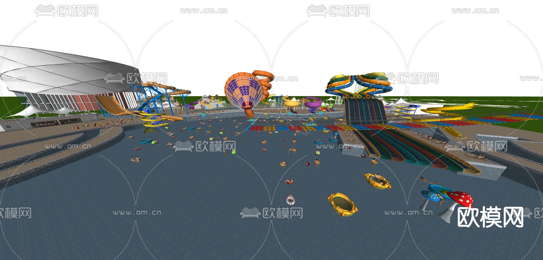 水上乐园游乐园su模型下载（渲染图2）