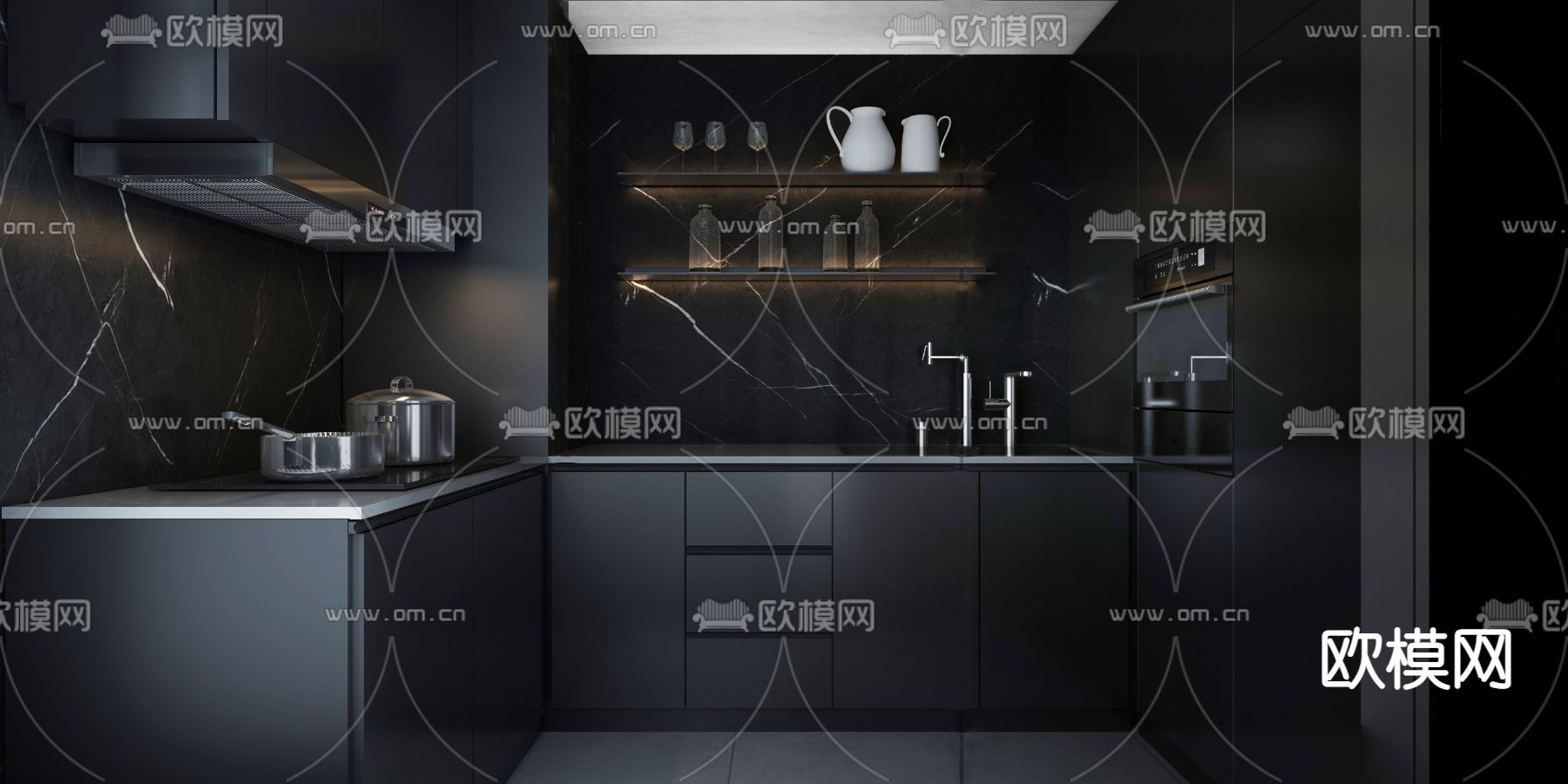 暗黑风客餐厅免费3d模型下载（渲染图3）