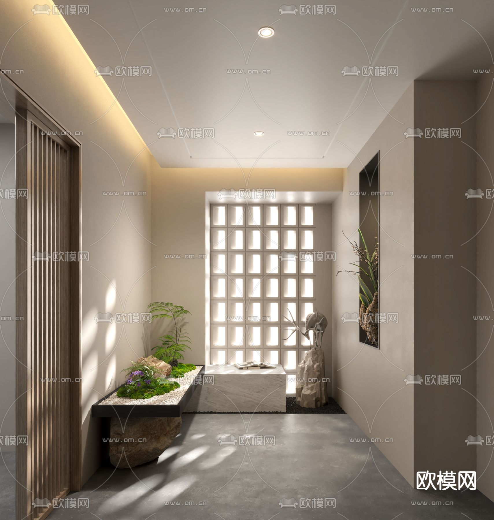 玄关过道 假山假石3d模型下载_ID13036977_3dmax免费模型-欧模网