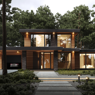 现代独栋别墅 林间别墅su模型