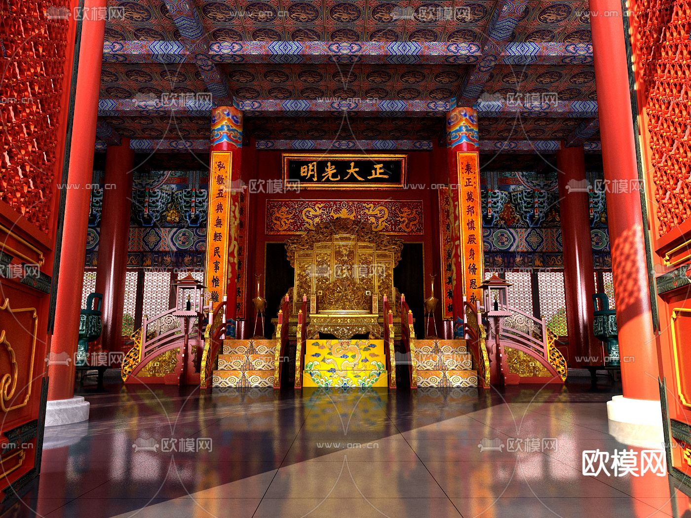 中式古建故宫大殿su模型下载（渲染图1）