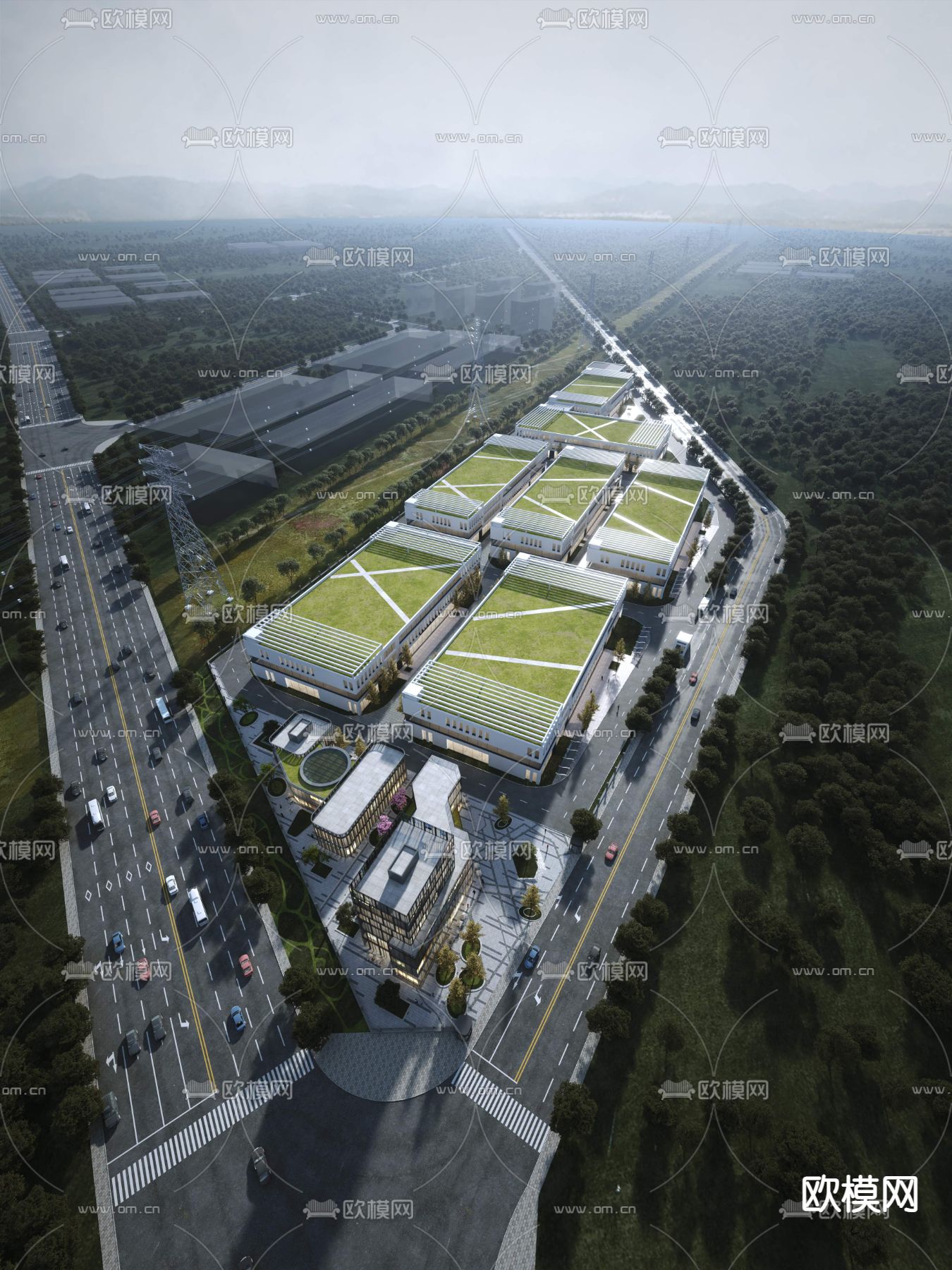 工业园 厂房鸟瞰3d模型