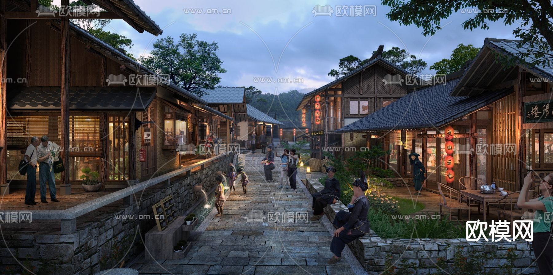 古建小镇 商业街景观PSD下载