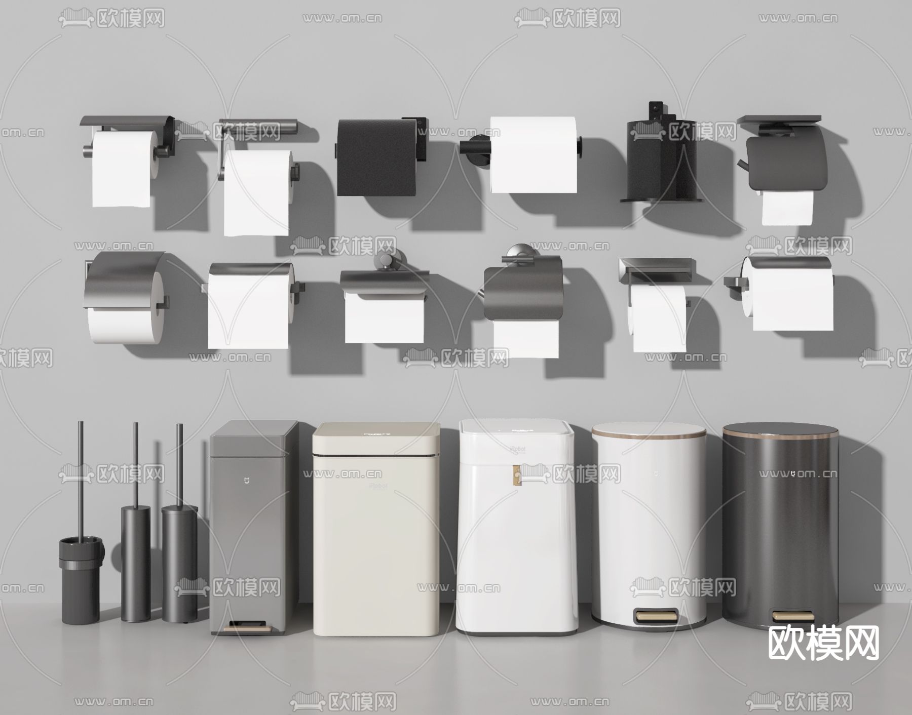 洁具 纸巾盒 垃圾桶 马桶刷3d模型下载