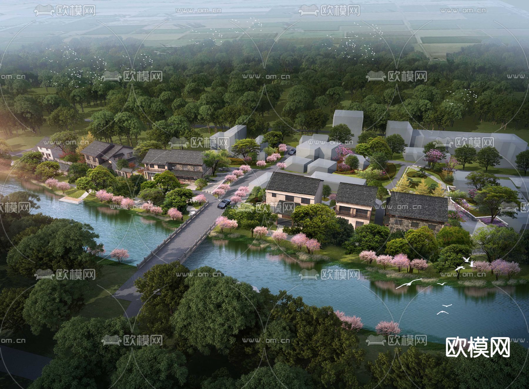 度假山庄鸟瞰PSD下载