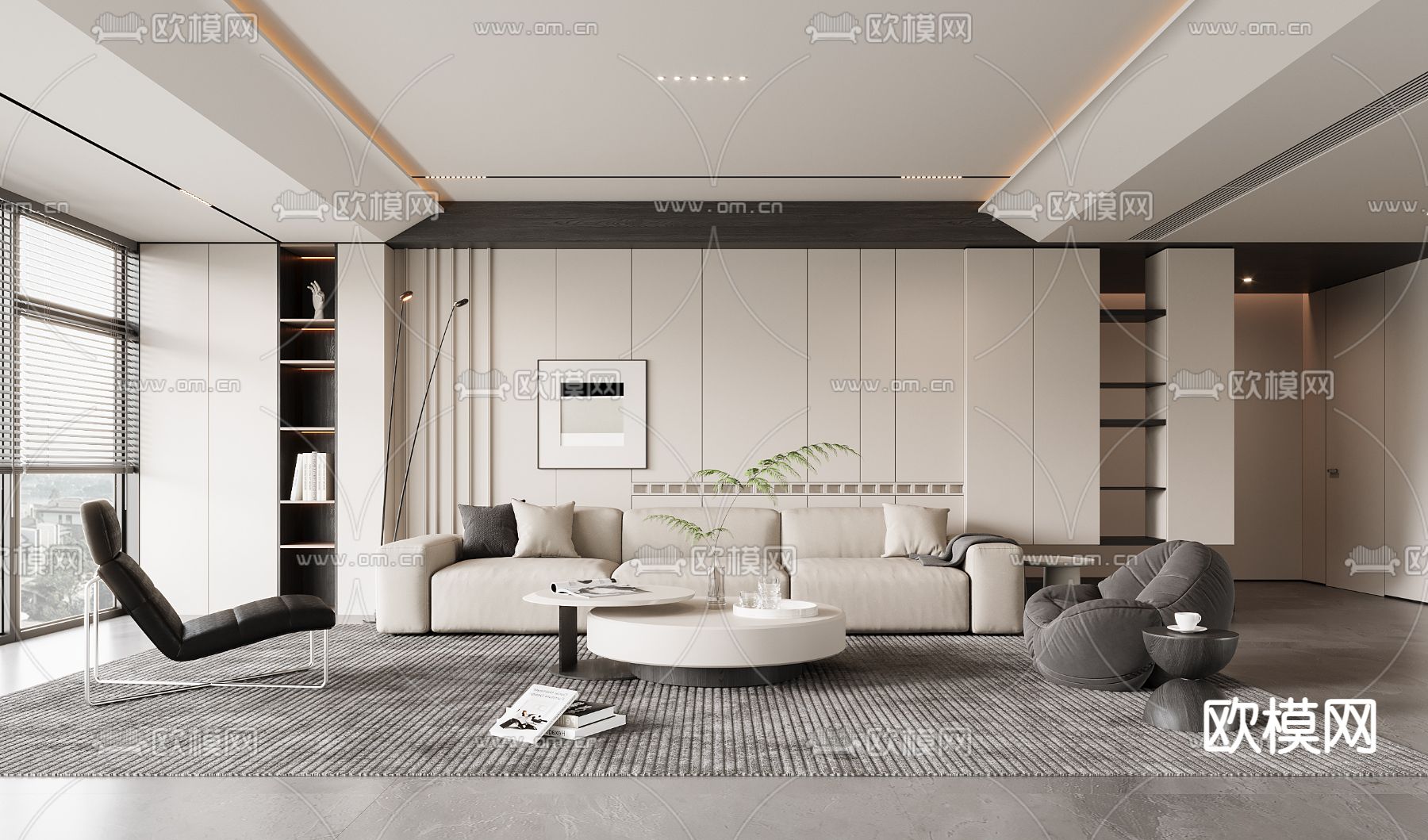 现代客厅3d模型下载（渲染图1）